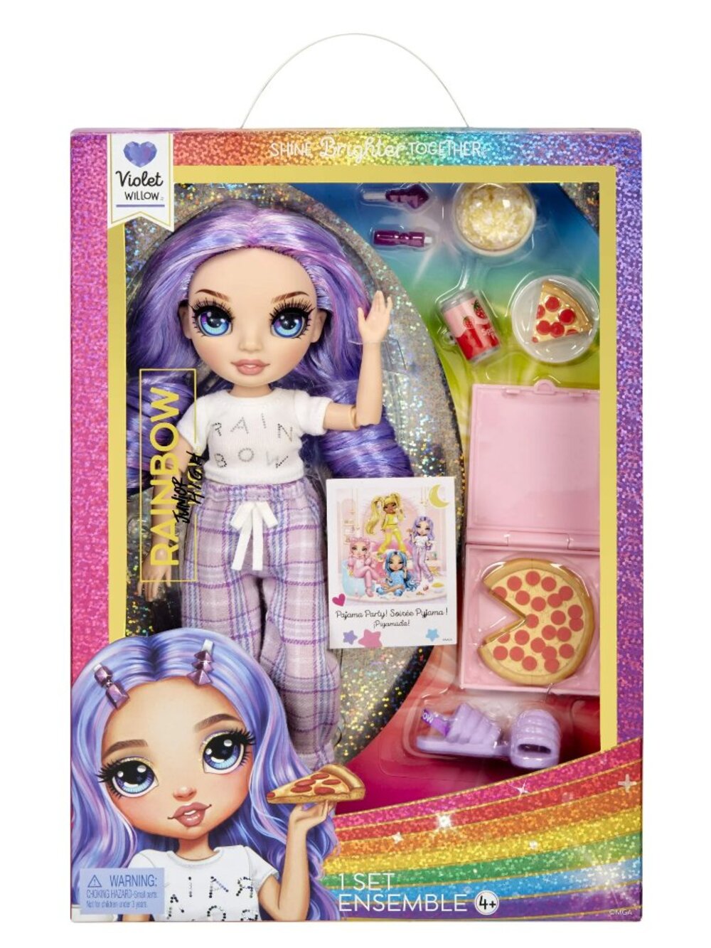 Rainbow High Jr High PJ Party Violet 9” Posable Doll with Accessories - New
